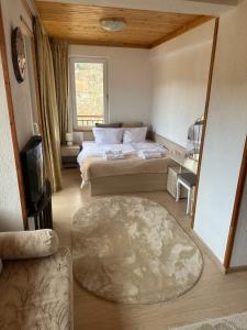 スモリャンにあるКъща за гости Падалотоのベッドと大きな鏡のある寝室