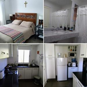 eine Küche und ein Schlafzimmer mit einem Bett und einem Waschbecken in der Unterkunft Terrazas de San Lorenzo - Salta in San Lorenzo