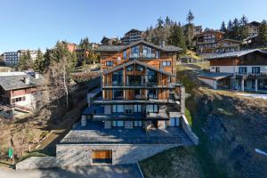 eine Luftaufnahme eines Hauses auf einem Berg in der Unterkunft Madame Vacances Résidence L'Orée du Bois in La Rosière