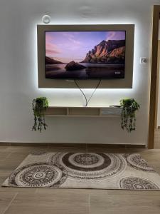 ソコバニャにあるViktor Lux Apartmaniのリビングルーム(壁掛け式薄型テレビ付)