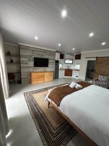 een slaapkamer met een groot bed en een flatscreen-tv bij The Sanctuary Guest House in East London