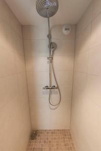 a shower with a shower head in a bathroom at Maison d'Hôtes Sainte Hune Chambres et appartements in Hunawihr