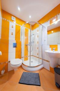 Un baño con ducha, inodoro y lavabo. en Willa Nowa Osada, en Wisła 22 fotos más