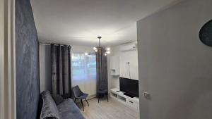 a living room with a couch and a television at Apartament M&B in Satu Mare +15 photos
