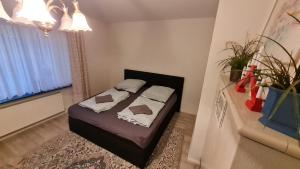 a small bedroom with a bed and a window at Business Apartment nähe Bonn 2 SZ in Königswinter
