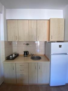a small kitchen with a sink and a refrigerator at Casa Clara in Ohrid
