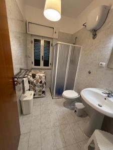 a bathroom with a shower and a toilet and a sink at Lilly's house in Torre Santa Sabina +85 photos