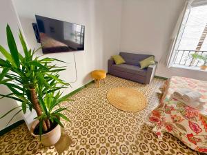 a living room with a couch and a plant at Centro apartamento 2-A in Huelva