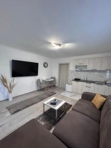 a living room with a couch and a table at Apartment Airport DD in Mitrovići