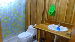 une salle de bain avec un lavabo, des toilettes et une douche dans l'établissement Corcovado Tropical Garden Lodge, à Drake
