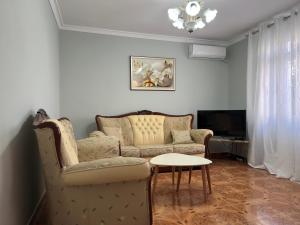 ベラトにあるTwinstay - Aura Apartmentのソファとテーブルのあるリビングルーム