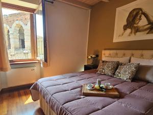 a bedroom with a large bed with a tray on it at Le STELLE SULL'ARENA in Verona