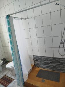 a bathroom with a shower and a toilet at Kasa Sirena in Tarrafal +15 photos