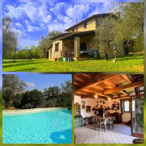two pictures of a house and a swimming pool at Casale la Civetta con piscina privata in Tarano