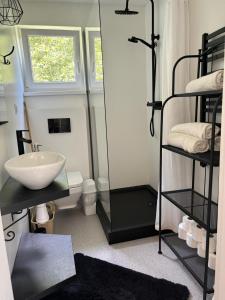 a bathroom with a sink and a mirror at Gospoda Magurska in Sękowa +12 photos