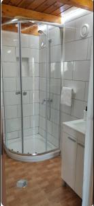 a bathroom with a shower and a sink and a toilet at La Cabañita in Las Palmas de Gran Canaria