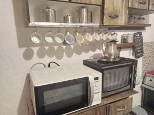a microwave oven with a blender on top of it at Recanto Seu Luis Piscina,Represa e caiaques in Ibiúna