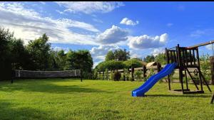 a playground with a blue slide in the grass at Żółte Drzwi Sucha Rzeczka in Sucha Rzeczka +29 photos