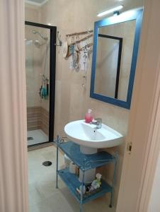 une salle de bain avec un lavabo, un miroir et une douche dans l'établissement Apartamento Santa Clara centro, à Antequera