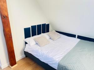 a bed with two pillows on it in a room at Sopot Modern Apartments 4 in Sopot