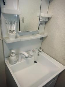 ein Badezimmer mit Waschbecken und Spiegel in der Unterkunft ALL SEASON CAMP - Vacation STAY 21071v in Biei + 37 Fotos