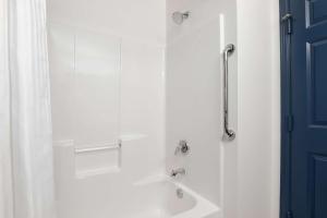 ein Bad mit einer Dusche mit einer Badewanne und einem Duschvorhang in der Unterkunft Spark by Hilton Summerville in Summerville