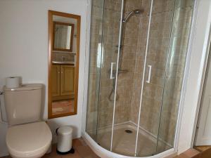 a shower stall in a bathroom with a toilet at Maison noirmoutrine confortable pour 7 pers avec jardin et parking - FR-1-823-152 in Noirmoutier-en-l'lle +17 photos