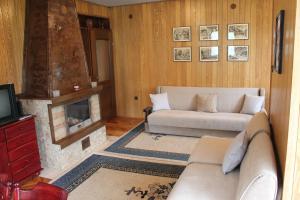 a living room with a couch and a fireplace at Holiday Home Zbilje in Visoko