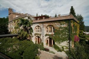 チヴィダーレ・デル・フリウーリにあるLocanda al Castello Wellness Resortのヤシの木が目の前に広い建物