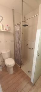 ein Badezimmer mit Toilette und Dusche in der Unterkunft Vos vacances à la mer in Valras-Plage