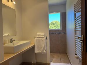 a bathroom with a sink and a shower at Le Ruone in Calcatoggio +27 photos