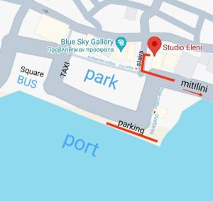 a map of the blue sky gallery park at Studio Eleni in Plomari