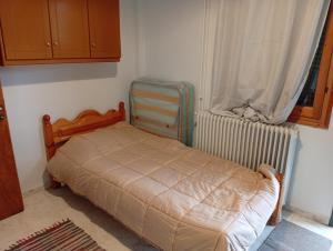 a small bedroom with a bed and a window at Ξενώνας στα Θεοδώριανα 3 - Guesthouse Theodoriana 3 in Theodóriana