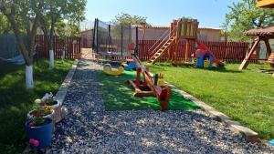 a backyard with a playground with a slide at Casa Anda in Murighiol