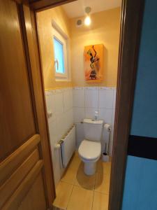 ein kleines Badezimmer mit Toilette und Fenster in der Unterkunft Maison cosy au cœur de la Vallée des Lacs Xonrupt in Xonrupt-Longemer + 17 Fotos