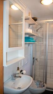 Apartment Rietheim في Rietheim-Weilheim: حمام مع حوض ودش