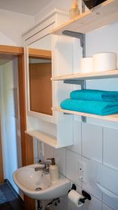 Apartment Rietheim في Rietheim-Weilheim: حمام مزود بحوض ومِرآة +23 صورة