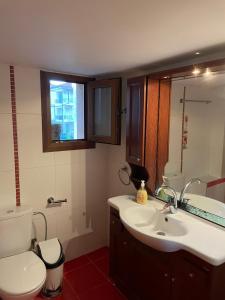 une salle de bains avec toilettes et lavabo dans l'établissement Sunny Escape - Cottage in Moudania Chalkidiki, à Nea Moudania