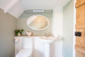 een badkamer met een toilet en een spiegel bij Stable Cottage, Friston in Friston +30 foto's
