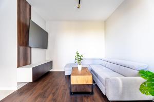 una sala de estar con un sofá y una mesa en Starowiejska 65E Free Garage By Perfect Apart 35, en Gdansk