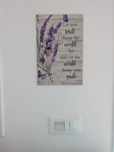 a picture hanging on a wall above a lightswitch at La porta dell'eden con angolo cottura in Spotorno