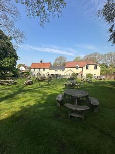 a group of picnic tables in a field at Black Horse in Brent Pelham +47 photos