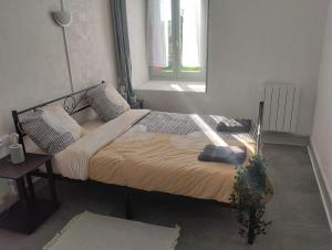 a large bed in a bedroom with a window at Maison de ville centrale in Vierzon