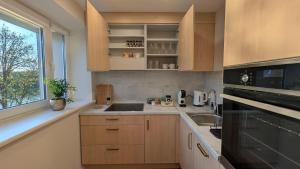 Кухня или мини-кухня в Kaunas River-View Retreat Free Parking
