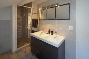 a bathroom with a sink and a shower at Le Nid du Bouffay, Hyper centre de Nantes in Nantes +15 photos