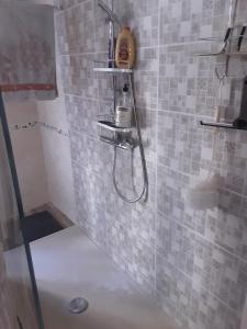 a shower with a shower head in a bathroom at Chambres chez l'habitant in Valréas