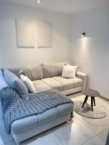 een woonkamer met een bank en een tafel bij Lescapade à Colmar in Colmar