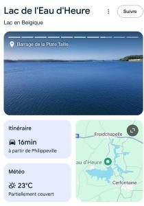 ein Screenshot von einem Handy mit einem Bild von einem See in der Unterkunft Caravane en pleine nature ferme proche de tout in Philippeville + 8 Fotos