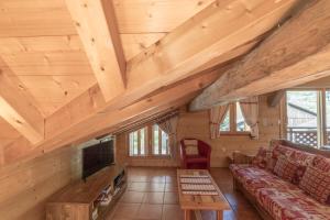 a living room with a couch and a tv at Les Salamanes - Chalet 6-7 pers in Sixt