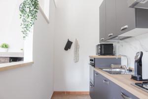 eine Küche mit Spüle und eine Vase mit Pflanze in der Unterkunft 'Villa Venere Superior' 50mt Sea-Free Parking-Garden in Terracina + 27 Fotos